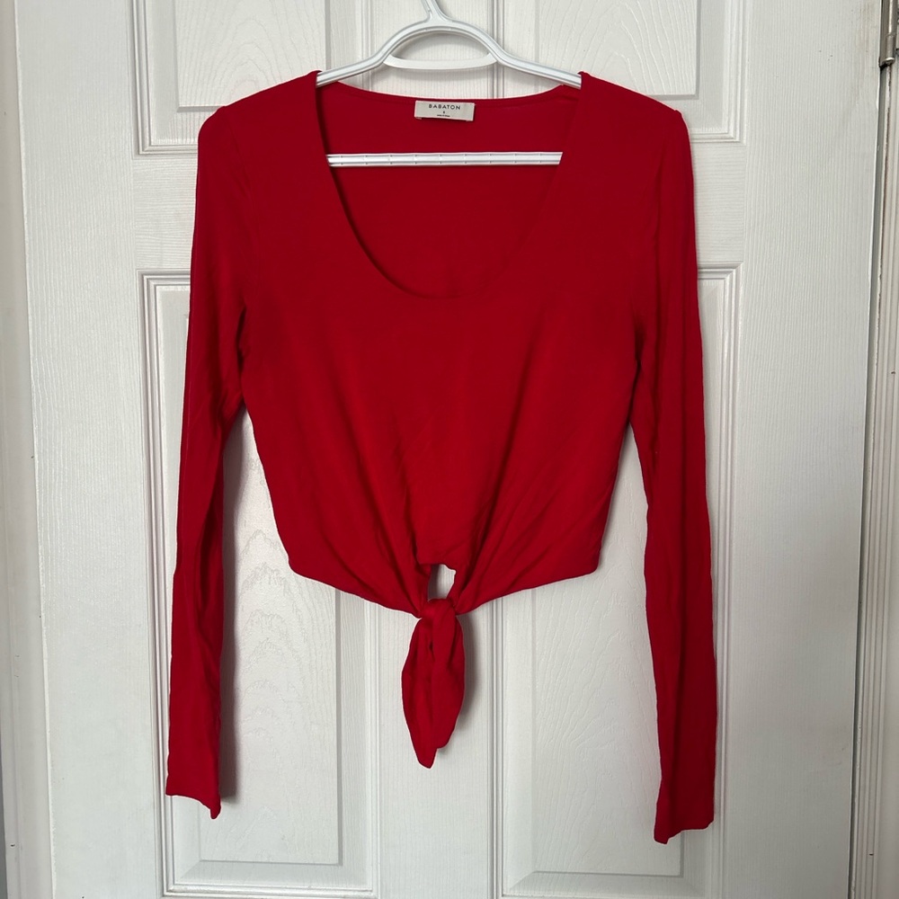 Babaton Red Tie-Front Longsleeve
